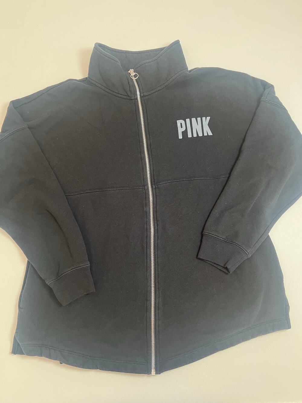 PINK Victoria’s Secret Black Full Zip Fleece Jacket M Y2K